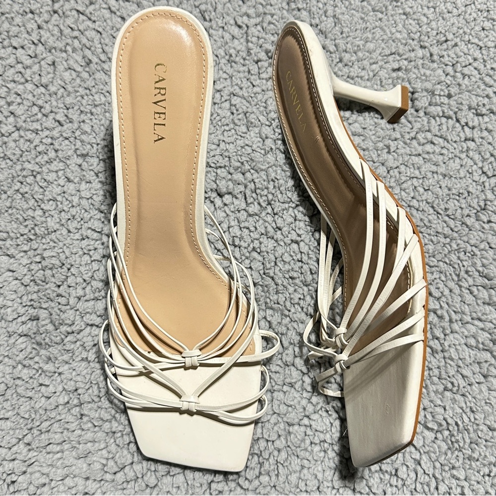 👉 Karvela Women's White Strappy SandalsHeels